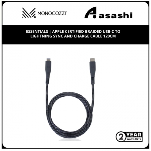 Monocozzi Essentials | Apple Certified Braided Usb-C To Lightning Sync And Charge Cable 120Cm - Charcoal