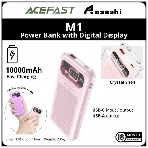 Acefast M1 (Pink) 10000mAh Sparkling 30W Fast Charging Power Bank with Digital Display