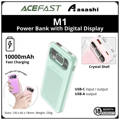 Acefast M1 (Mint) 10000mAh Sparkling 30W Fast Charging Power Bank with Digital Display