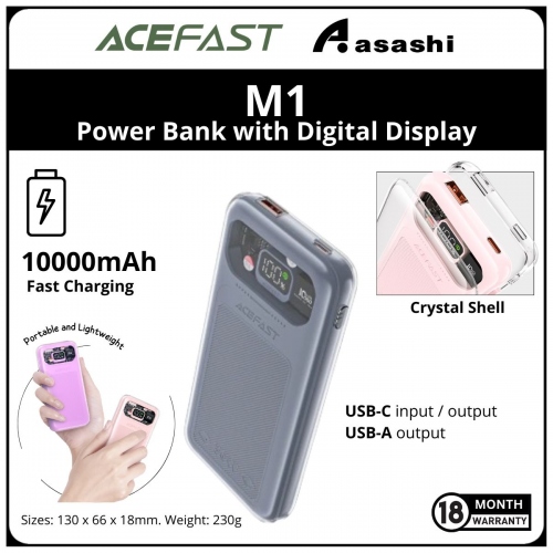 Acefast M1 (Grey) 10000mAh Sparkling 30W Fast Charging Power Bank with Digital Display