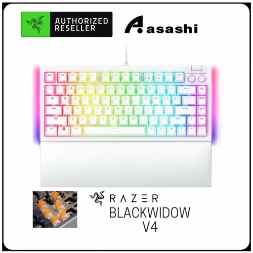 Razer BlackWidow V4 75% White - Orange Switch (Hot-swappable design, Compact 75% Layout, Optimized Typing Experience)