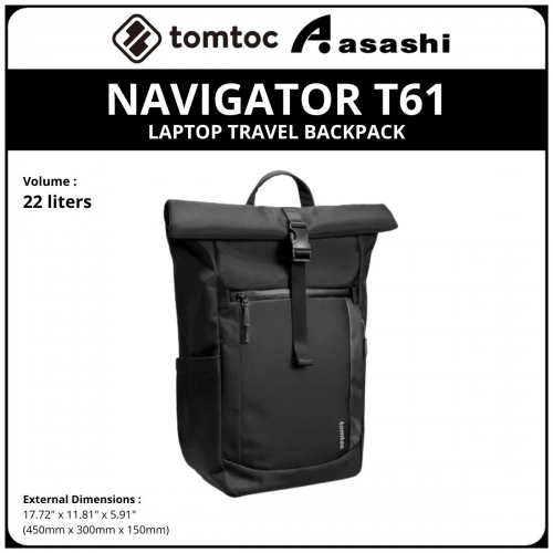Tomtoc T61M1D1 (Black) NAVIGATOR T61 Laptop Travel Backpack