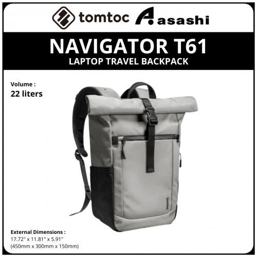 Tomtoc T61M1G1 (Grey) NAVIGATOR T61 Laptop Travel Backpack