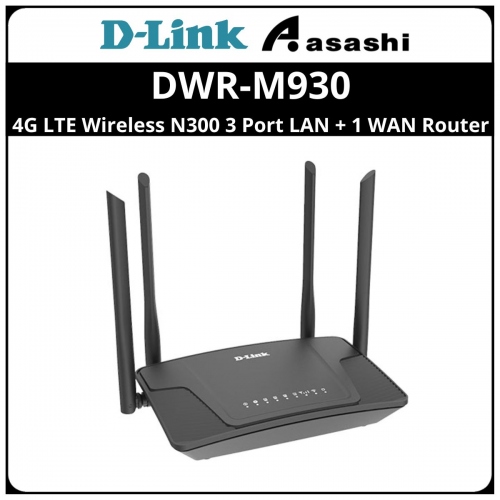 D-Link DWR-M930 4G LTE Wireless N300 3 Port LAN + 1 WAN Router-SIM Card Slot