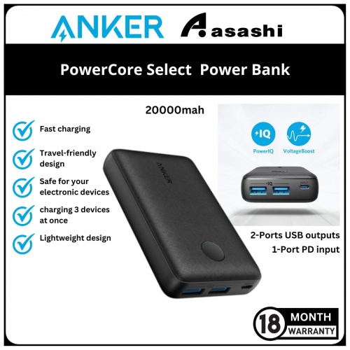 Anker PowerCore Select 20000mah Power Bank - Black