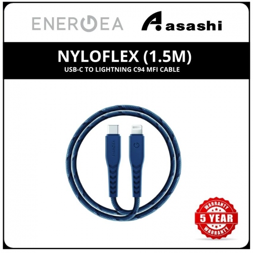 Energea NyloFlex (1.5m) USB-C to Lightning C94 MFI Cable - Blue (5yrs Limited Hardware Warranty)