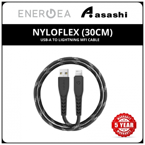 Energea NyloFlex (30cm) USB-C to Lightning C94 MFI Cable - Black (5yrs Limited Hardware Warranty)