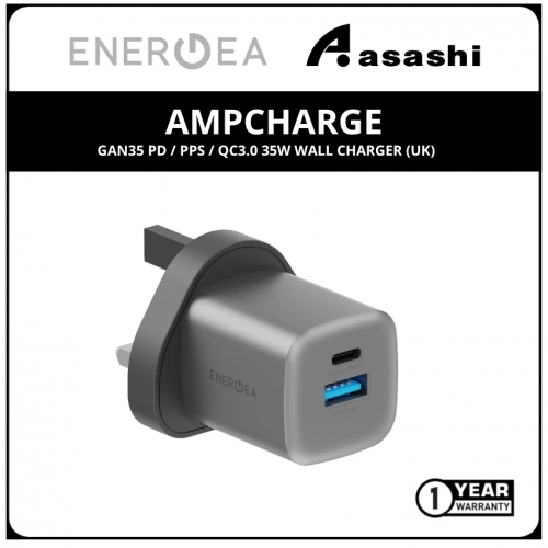 Energea AMPCharge GAN35 PD / PPS / QC3.0 35w Wall Charger (UK) (1 yrs Limited Hardware Warranty)