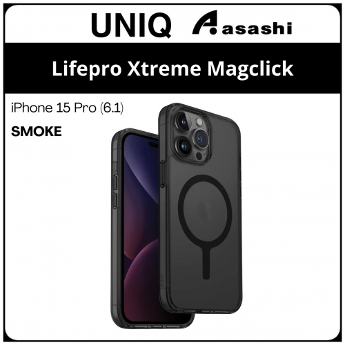 (85310) Uniq Magclick Charging Lifepro Xtreme iPhone 15 Pro (6.1) Hybrid Case - Smoke (No Warranty)