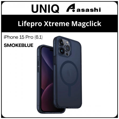(85327) Uniq Magclick Charging Lifepro Xtreme iPhone 15 Pro (6.1) Hybrid Case - SmokeBlue (No Warranty)