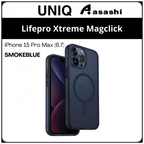 (85624) Uniq Magclick Charging Lifepro Xtreme iPhone 15 Pro Max (6.7) Hybrid Case - SmokeBlue (No Warranty)
