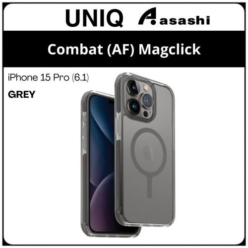 (85396) Uniq Magclick Charging Combat (AF) iPhone 15 Pro (6.1) Hybrid Case - Grey (No Warranty)