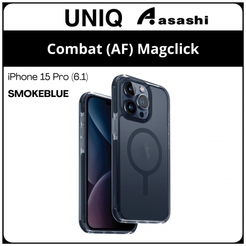 (85402) Uniq Magclick Charging Combat (AF) iPhone 15 Pro (6.1) Hybrid Case - SmokeBlue (No Warranty)