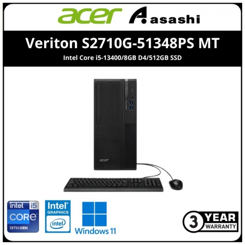 Acer Veriton S2710G-51348PS MT Commercial Desktop (Intel Core i5-13400/8GB D4/512GB SSD/Intel UHD Graphic/Wifi + BT/Win11Pro/3Y NBD)