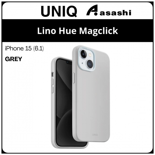 (85211) Uniq Magclick Charging Lino Hue iPhone 15 (6.1) Hybrid Case - Grey (No Warranty)