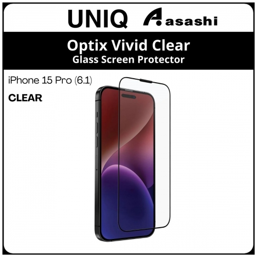 (85969) Uniq Vivid Clear iPhone 15 Pro (6.1) Optix Glass Screen Protector - Clear