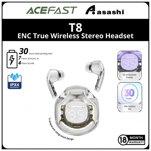 Acefast T8 (White) ENC True Wireless Stereo Headset LED digital display