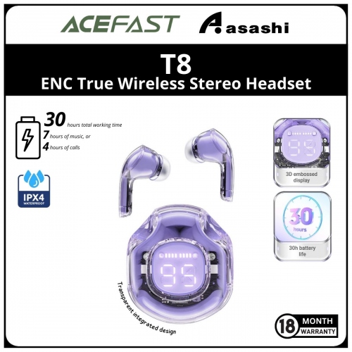 Acefast T8 (Purple) ENC True Wireless Stereo Headset LED digital display
