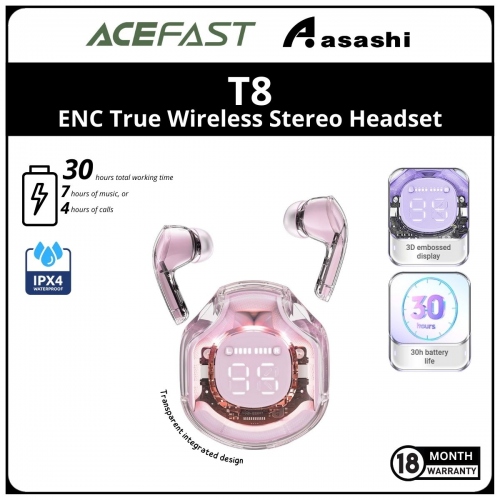 Acefast T8 (Pink) ENC True Wireless Stereo Headset LED digital display