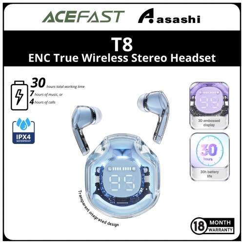 Acefast T8 (Blue) ENC True Wireless Stereo Headset LED digital display