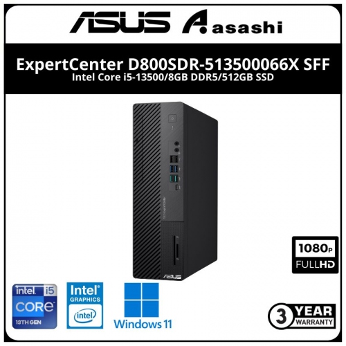 Asus ExpertCenter D800SDR-513500066X SFF Commercial Desktop (Intel Core i5-13500/8GB DDR5/512GB SSD/Intel UHD Graphic/Wifi+BT/Keyboard & Mouse/Win11Pro/3YrOSS)
