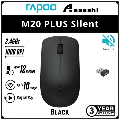 Rapoo M20 PLUS Silent (Black) Wireless Mouse - 3Y