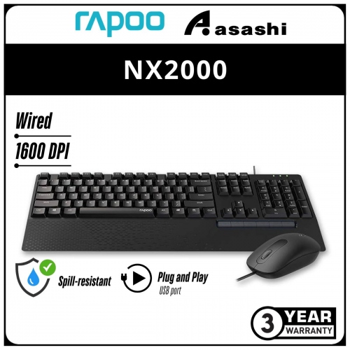 Rapoo NX2000 Wired Keyboard & Mouse Combo - 3Y