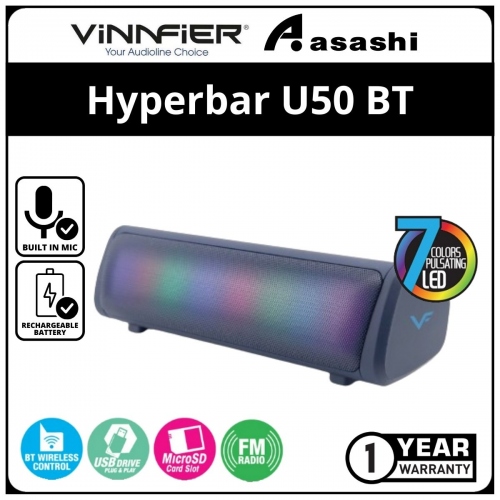 Vinnfier Hyperbar U50 BT (Dark Blue) Portable Bluetooth Soundbar - 1Y