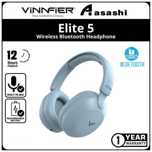 Vinnfier Elite 5 (L.Blue) Wireless Bluetooth Headphone - 1Y