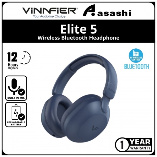 Vinnfier Elite 5 (D.Blue) Wireless Bluetooth Headphone - 1Y