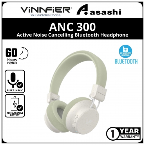 Vinnfier ANC 300 (OAT) Active Noise Cancelling Bluetooth Headphone Strong Bass Bluetooth V5.3 up to 60H Playtime - 1Y