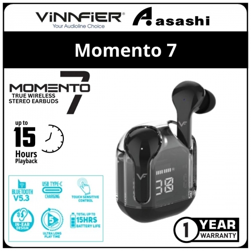 Vinnfier Momento 7 (Black) True Wireless Stereo Earbud - 1Y