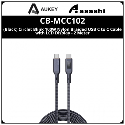 AUKEY CB-MCC102 (Black) Circlet Blink 100W Nylon Braided USB C to C Cable with LCD Display - 2 Meter