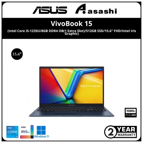 Asus Vivobook 15 A1504Z-ABQ537WS Notebook-(Intel Core i5-1235U/8GB DDR4 OB(1 Extra Slot)/512GB SSD/15.6
