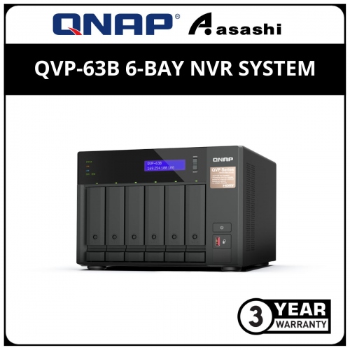 Qnap QVP-63B 6-Bay NVR System (Intel Core i3 4-core/8-thread Processor, 16GB, 2 X 2.5GbE, 3 X USB 3.2 Gen 2, 1 X HDMI 1.4b)