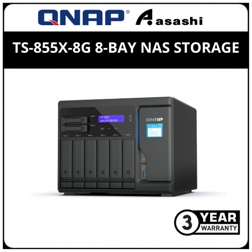Qnap TS-855X-8G 8-Bay NAS Storage (Intel Atom C5125 8-Core Processor, 2,8GHz, 8GB DDR4, 1 X 10GbE, 2 X 2.5GbE, 3 X USB 3.2 Gen 1, 1 X USB 2.0)