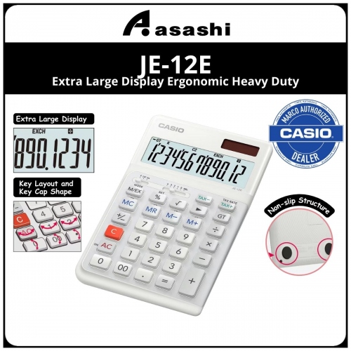Casio JE-12E-WE Extra Large Display Ergonomic Heavy Duty Calculator (White)