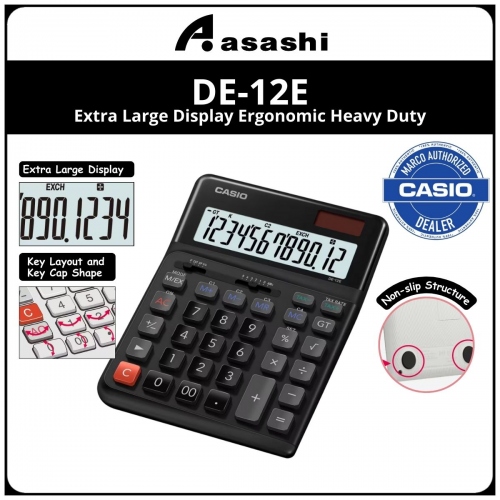 Casio DE-12E-BK Extra Large Display Ergonomic Heavy Duty Calculator (Black)