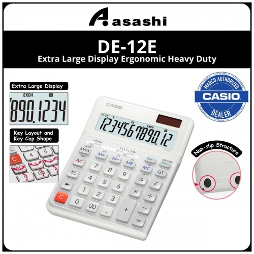 Casio DE-12E-WE Extra Large Display Ergonomic Heavy Duty Calculator (White)