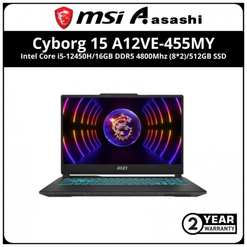 MSI Cyborg 15 A12VE-455MY Gaming Notebook (Intel Core i5-12450H/16GB DDR5 4800Mhz (8*2)/512GB SSD/NVIDIA GeForce RTX™ 4050 Laptop GPU 6GB GDDR6/15.6