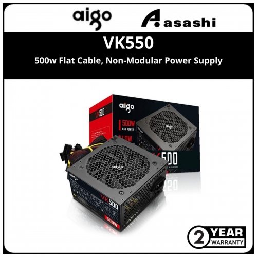 AIGO VK550 500w Flat Cable, Non-Modular Power Supply — 2 Years Warranty
