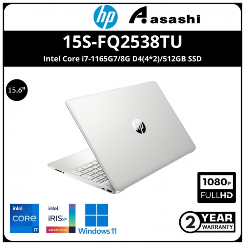 HP 15s-fq2538TU Notebook-97W29PA-(Intel Core i7-1165G7/8G D4(4*2)/512GB SSD/15.6