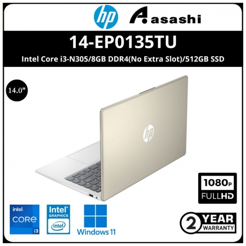 HP 14-ep0135TU Notebook-97S00PA- (Intel Core i3-N305/8GB DDR4(No Extra Slot)/512GB SSD/14