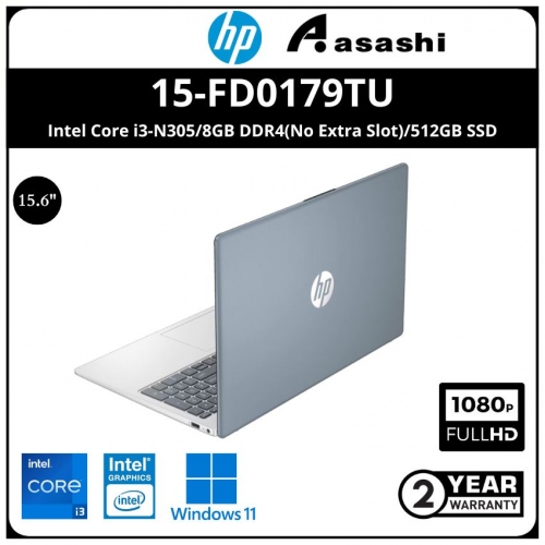 HP Laptop 15-fd0179TU Notebook-97S06PA- (Intel Core i3-N305/8GB DDR4(No Extra Slot)/512GB SSD/15.6