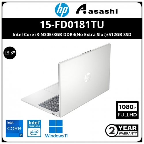 HP Laptop 15-fd0181TU Notebook-97S07PA- (Intel Core i3-N305/8GB DDR4(No Extra Slot)/512GB SSD/15.6