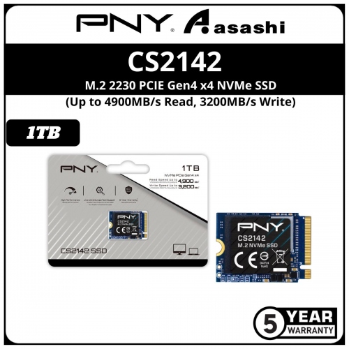 PNY CS2142 1TB M.2 2230 PCIE Gen4 x4 NVMe SSD - M230CS2142-1TB-TB (Up to 4900MB/s Read Speed,3200MB/s Write Speed)