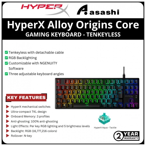 HP HyperX Alloy Origins Core Gaming Keyboard-Tenkeyless-HyperX Aqua Switch-(4P5P1AA) 2 Years Warranty