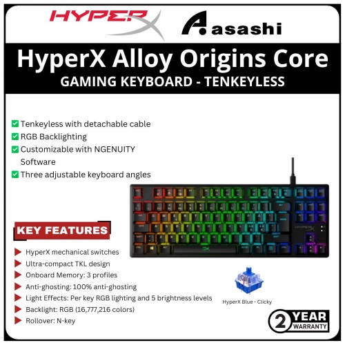 HP HyperX Alloy Origins Core Gaming Keyboard-Tenkeyless-HyperX Blue Switch-(4P5P2AA) 2 Years Warranty