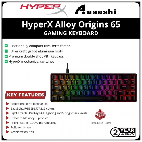 HP HyperX Alloy Origins 65 Gaming Keyboard-HyperX Red Switch-(4P5D6AA) 2 Years Warranty
