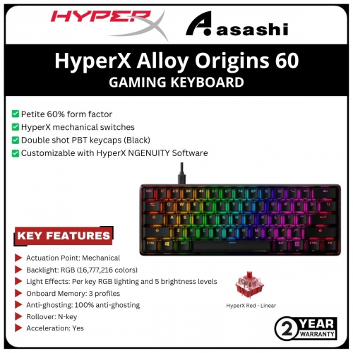 HP HyperX Alloy Origins 60 Gaming Keyboard-HyperX Red Switch-(4P5N4AA) 2 Years Warranty